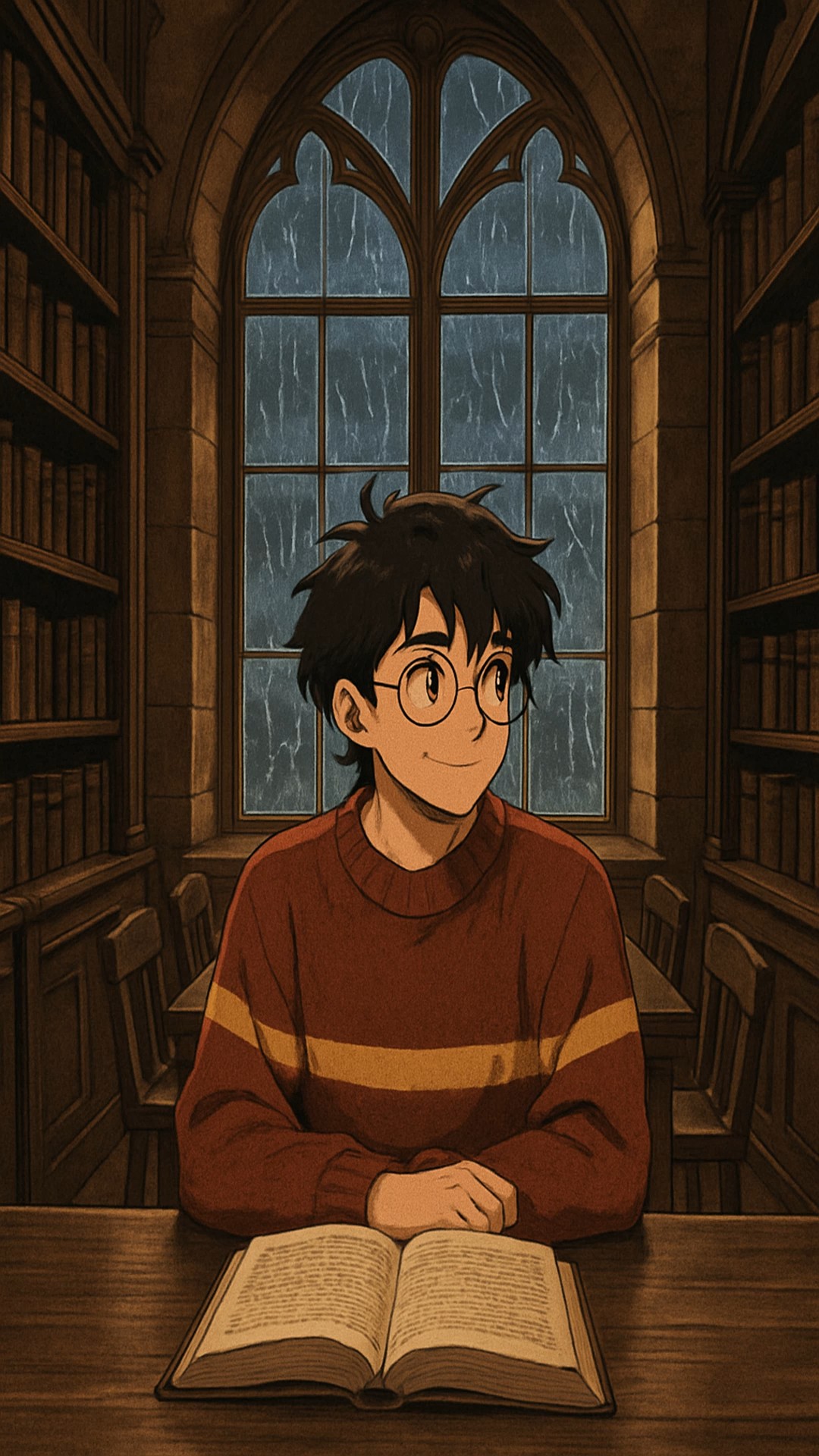 Harry flirt in the library on a raining day.